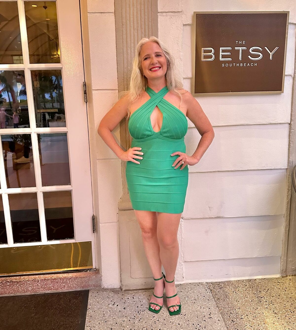 Cindy Rose aka Bombshell Nurse out front of The Besty Hotel in South Beach Miami
